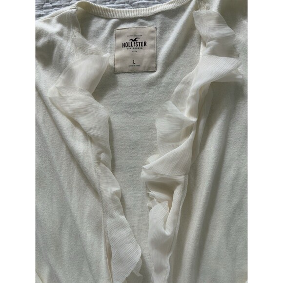 Vintage Hollister  Lg Y2K Cream Knit Cardigan Ruffle Edging Cotton Cottage Core - Picture 13 of 16